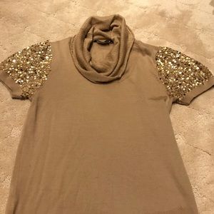 BCBG MaxAzria Gold Sequin Short-Sleeve Sweater